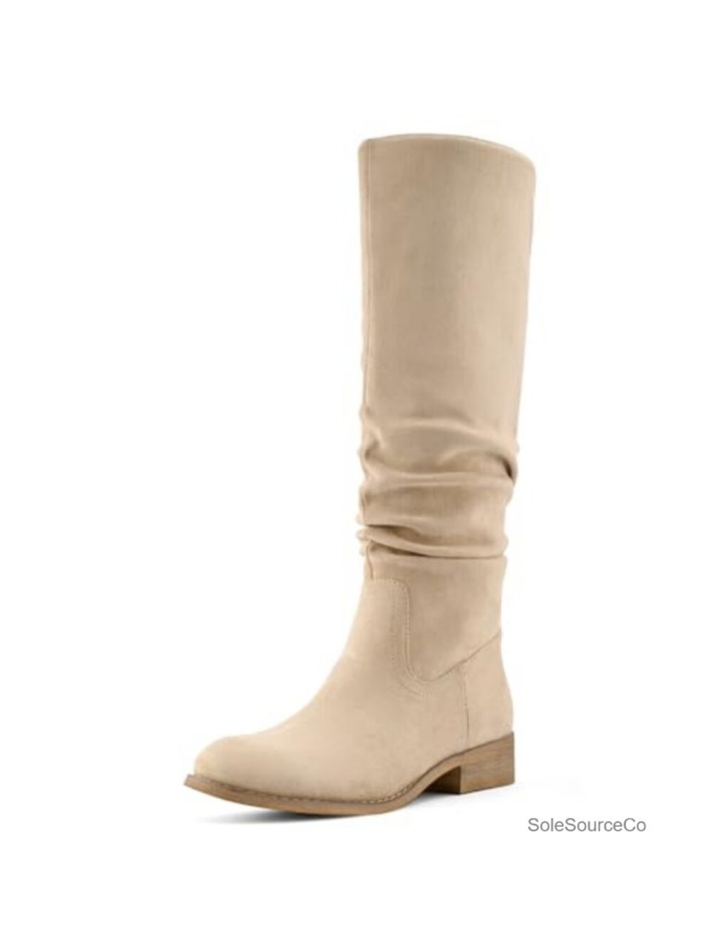 Shoe'N Tale Knee High Slouch Flat Low Heel Boots Women's Pointed Toe Faux Suede